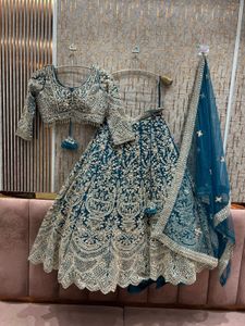 Elegant Teal Embroidered Lehenga Choli Dupatta