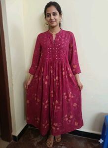 xxl a line mirror work embroidery kurta