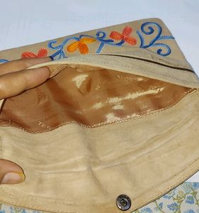 Embroidered Suede Leather Clutch