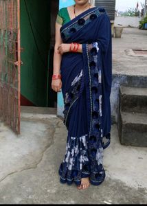 Floral Navy Blue Saree