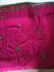 Used Embroidered Chiffon Magenta Color Saree