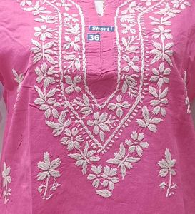 Pink Embroidered Cotton Kurta