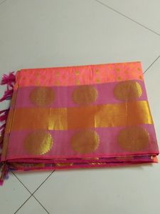 One Day Offer...Peach Pink Soft Silk Saree...