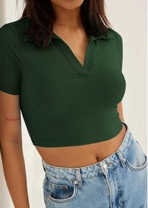 Green Ribbed Crop Top