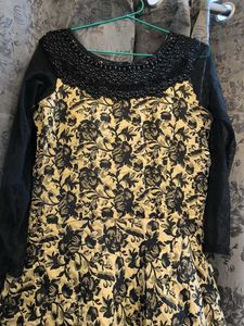 Black And Golden Gown With Neck Work