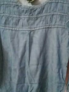 Denim Blue Colour Top With Elastic In Hands