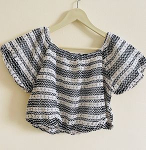 Textured Black &amp; White Cropped Top