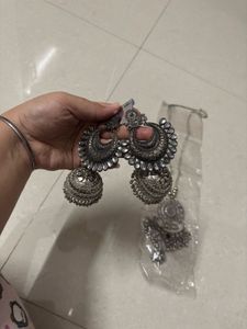 Antique Jhumka &amp; Long Chain Set