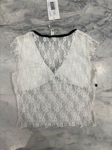 NewMe Lace Trim Top with Bow Detail Size-S