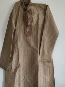 Maroon And Gold Mixed Striped Kurta. Used Once