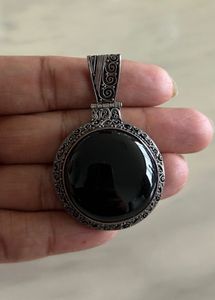 Hallmarked Vintage Black Onyx Silver Pendant!
