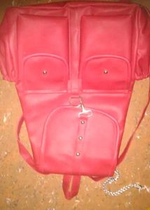 Red Backpack with Multiple Pockets