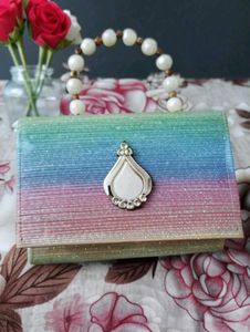 Rainbow Glitter Pearl Handle Clutch