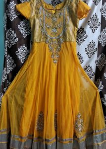 Yellow Embellished Anarkali Kurti For Women