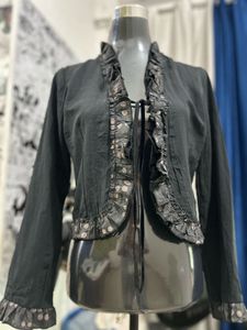 Ruffled Black Cropped Jacket