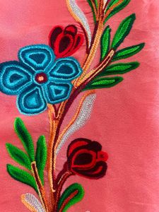 Coral Pink Saree with Floral Embroidery + Blouse