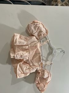 Peach Ruffle Crop Top Off Shoulder