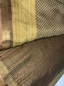 Brown+olive &amp; Gold Patterned Saree