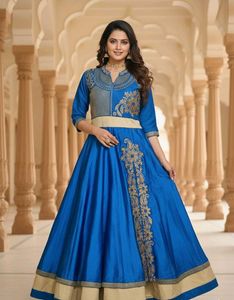 Blue Embroidered Ethnic Dress