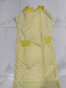 Embroidered Straight Net Kurta With Cotton Inner