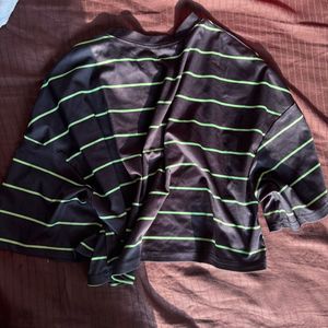 Black &amp; Green Striped “Honey Bunny” Oversized Crop