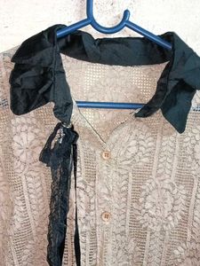 See-through Fashion Lace Shirt Top Partywear