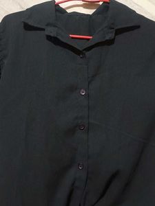 Black Tie-Front Top