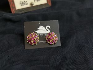 Combo Offer Gold-tone Ruby Stud Earrings