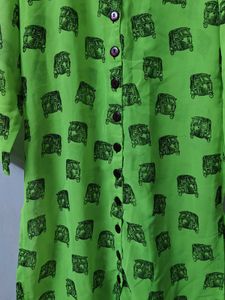 Digital Printed Neon Green Auto Design Kurti