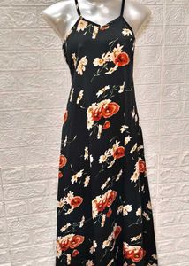 Floral Long Black Gown