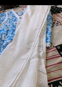 Light Blue Kurta Set.(Kurti+Pants+Duppatta)