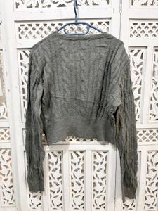 Gray Knit V-Neck Sweater B
