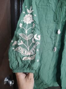 UTSA by Westside Elegant Green Embroidered Top