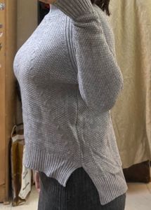Gray Knit Turtleneck Sweater