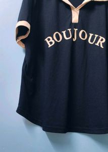 Black Tee with Tan Trim