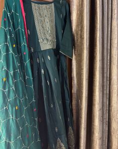 Green Sangria Suit Set With  heavy Dupatta