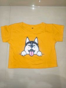 Yellow Husky Graphic Crop Tee