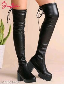 Thigh High Black Heel Boots