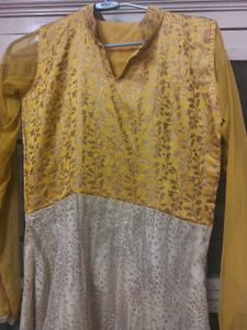 Mustard net anarkali