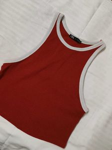 Zara Women Rib Contrast Binding RacerNeck Vest Top