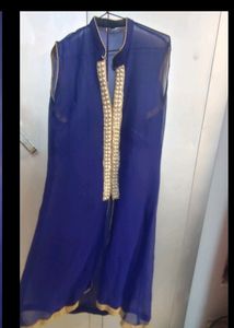 Royal Blue Pearl Neck Kurti With Inner