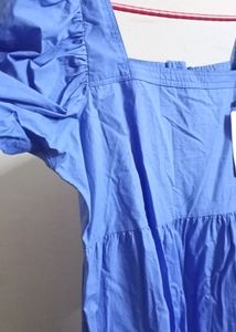 Nuon By Westside - Blue Solid Puff Sleeves Dress