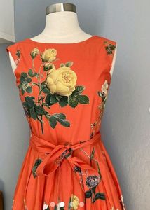 LABEL RITU KUMAR Raika Orange Floral Cotton Dress