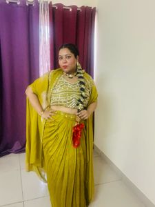 Mustard Yellow Dhoti Saree with Embellished Blouse