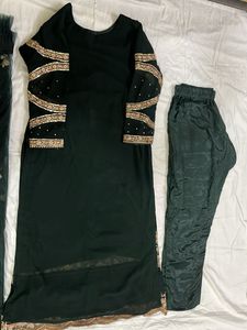 Elegant Green &amp; Gold Embroidered Outfit Pakistani