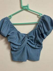 Ruched Blue Crop Top