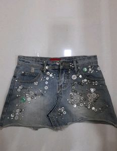 Y2K Vintage Denim Mini Skirt with Charms