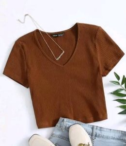 A Brown Crop Top , Of V Shape