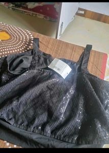 Sequined Black Crop Top