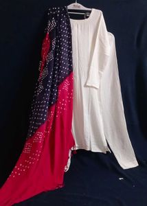 White Kurta Set With Badhani Dupatta